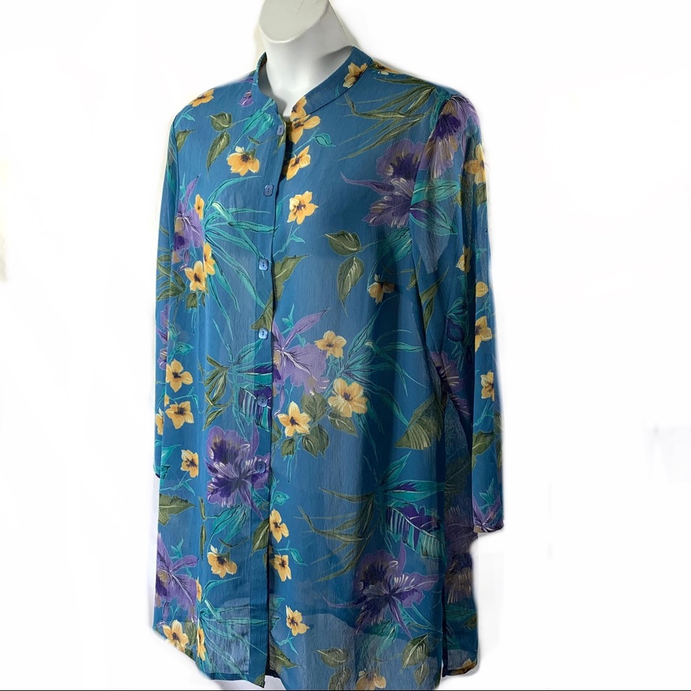 Beautiful Susan Graver Duster Tunic Top Sz 1X Blue - Picture 5 of 8